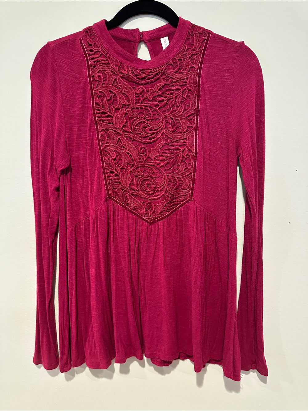 Xhilaration cranberry red Long Sleeve Lace Yoke Top